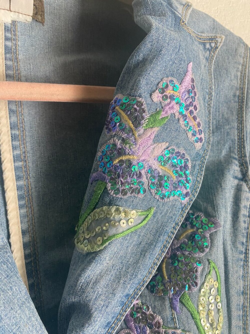 XOXO Vintage Y2K Floral Embroidered Denim Blazer Bratz Jacket Size M - Picture 3 of 12